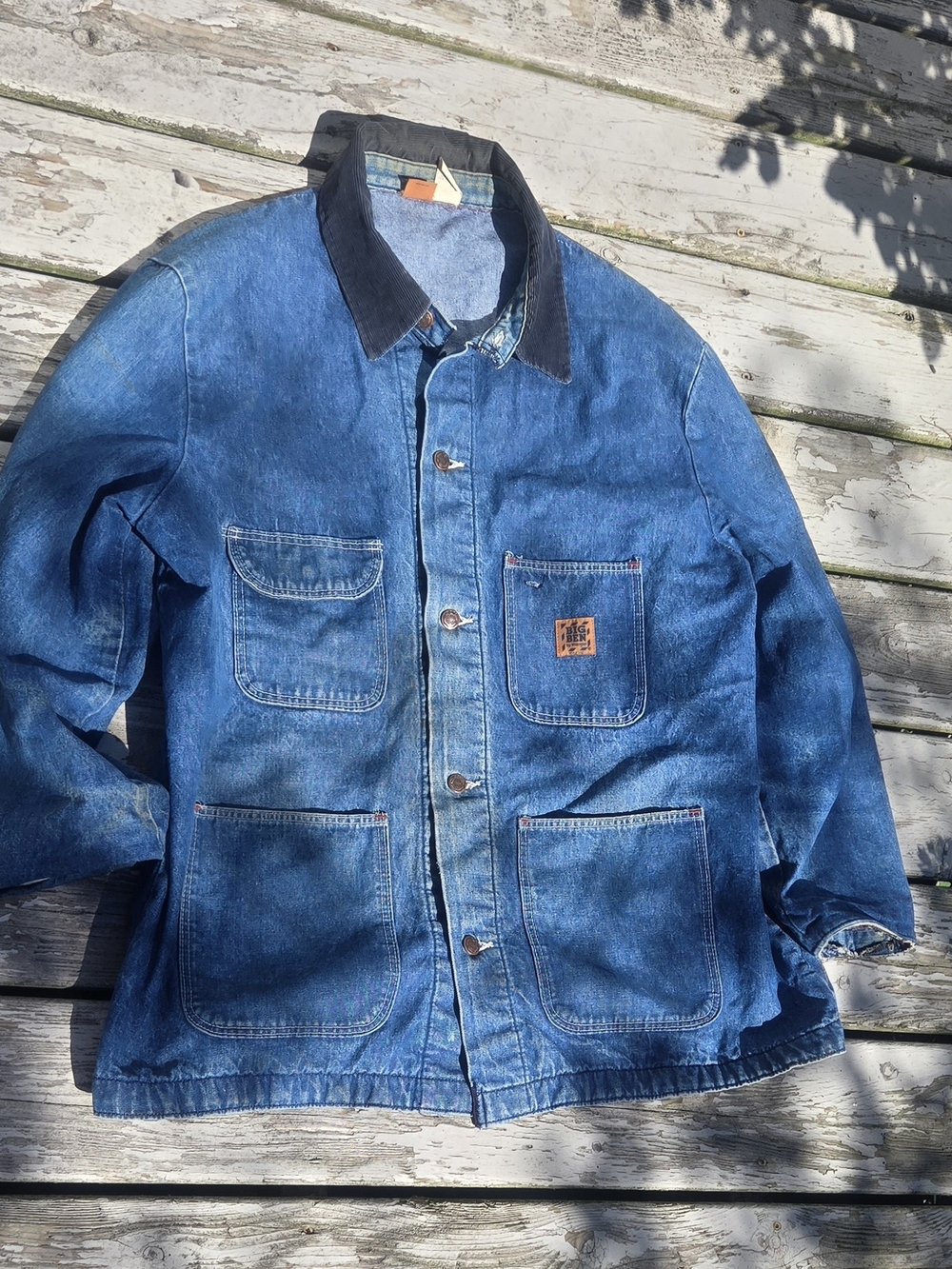 Vintage Big Ben By Wrangler Blue Denim Jacket with Dark Contrast Collar - Picture 3 of 10